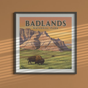 Affiche Parc national des Badlands vintage