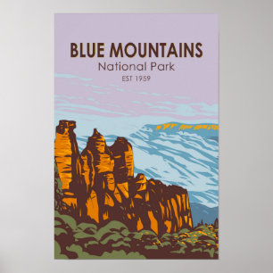 Affiche Parc national des Blue Mountains Australie Vintage