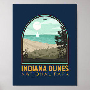 Affiche Parc national des dunes d'Indiana Emblem Vintage