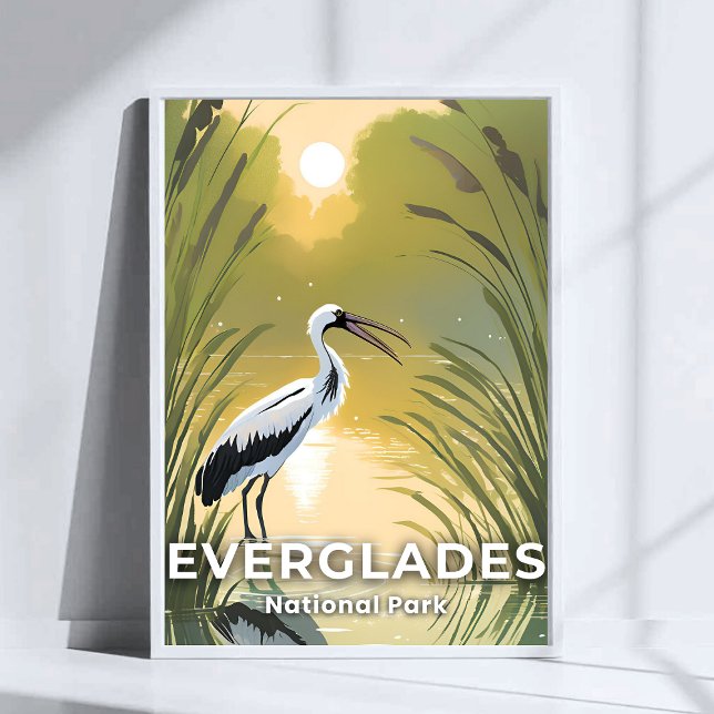 Affiche Parc national des Everglades | Cigogne à l'aquarel (Créateur téléchargé)