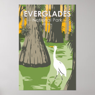 Affiche Parc national des Everglades Floride Aigrette Vint