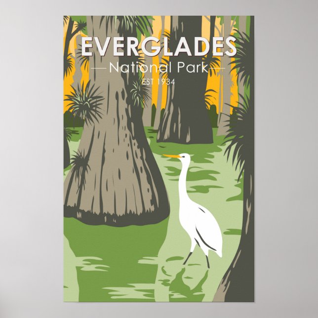 Affiche Parc national des Everglades Floride Aigrette Vint (Devant)