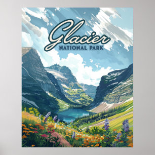 Affiche Parc national des Glaciers Montana Lake Retro