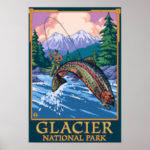 Affiche Parc national des Glaciers, MontanaFly Pêcheur #