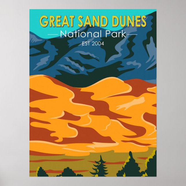 Affiche Parc national des Great Sand Dunes Colorado Vintag (Devant)