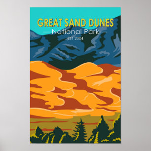 Affiche Parc national des Great Sand Dunes Colorado Vintag