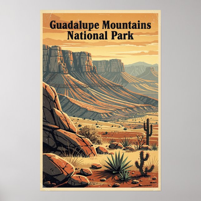 Affiche Parc national des montagnes de Guadalupe Rétro (Devant)