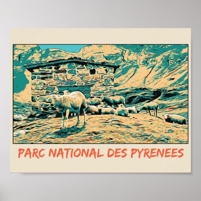Affiche Parc national des Pyrénées France, moutons (Devant)