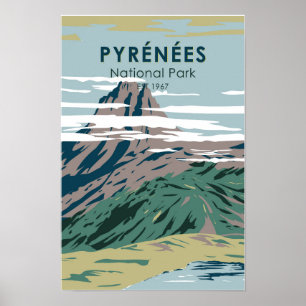 Affiche Parc National des Pyrénées France Vintage