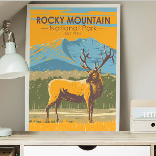 Affiche Parc national des Rocheuses Colorado Elk Vintage