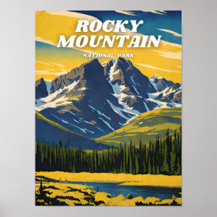 Affiche Parc national des Rocheuses illustration rétro Ae