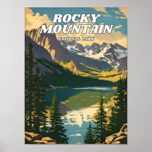 Affiche Parc national des Rocheuses illustration retro De