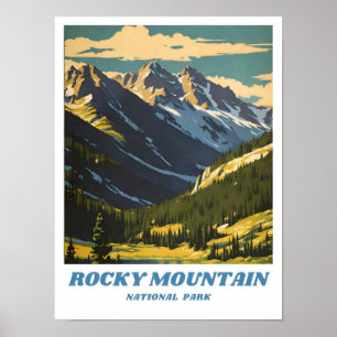 Affiche Parc national des Rocheuses illustration retro Sc