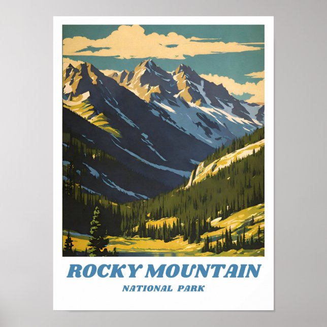 Affiche Parc national des Rocheuses illustration retro Sc (Devant)