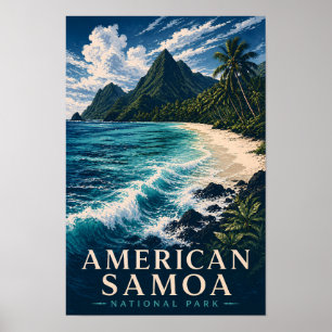 Affiche Parc national des Samoa américaines Modern Woodblo