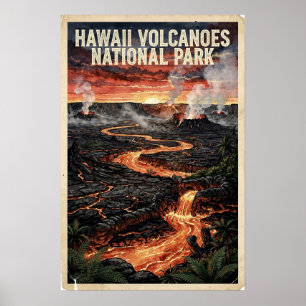 Affiche Parc national des volcans d'Hawaï Voyage Rétro