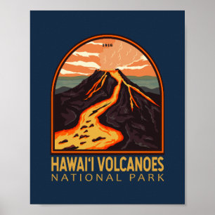 Affiche Parc national des volcans d'Hawaii Emblem Vintage