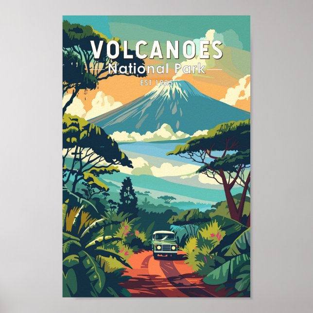 Affiche Parc national des Volcans Rwanda Travel Art Vintag (Devant)