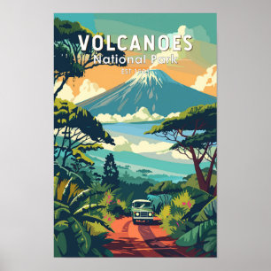 Affiche Parc national des Volcans Rwanda Voyage Art Vintag