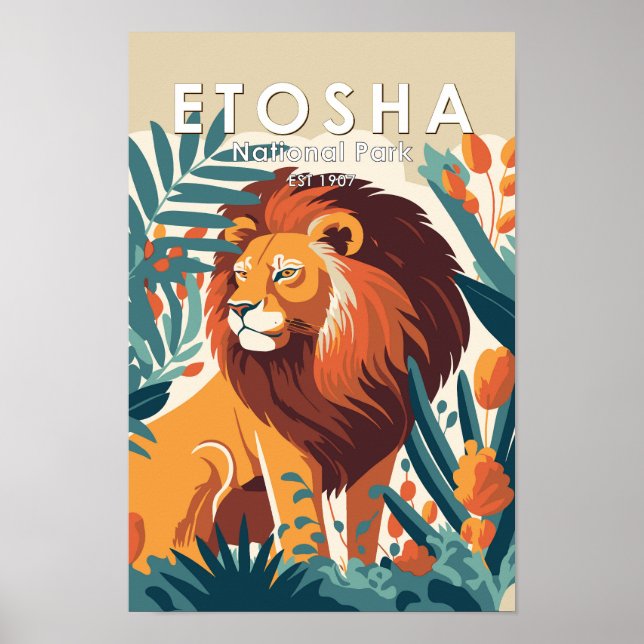 Affiche Parc national d'Etosha Namibie Vintage (Devant)