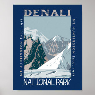 Affiche Parc national du Denali Alaska Mont Huntington Ret
