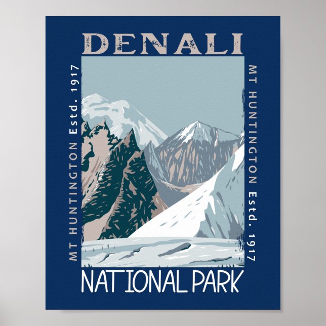 Affiche Parc national du Denali Alaska Mont Huntington Ret (Devant)
