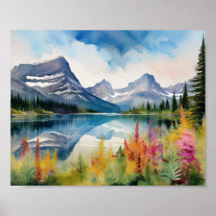 Affiche Parc national du Glacier Montana Aquarelle