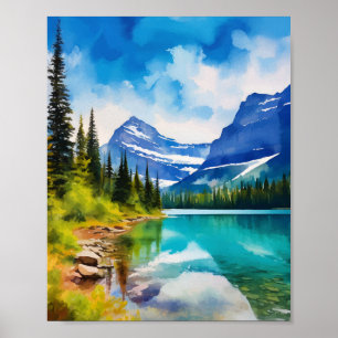 Affiche Parc national du Glacier Montana Aquarelle