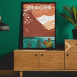 Affiche Parc national du Glacier Montana Vintage<br><div class="desc">Illustration vectorielle Glacier Park dans un design de fenêtre. Le parc est une zone sauvage située dans les Rocheuses du Montana,  avec des pics et des vallées sculptés par des glaciers qui s'étendent jusqu'à la frontière canadienne.</div>