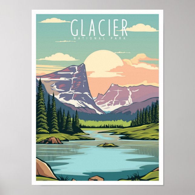 Affiche Parc national du Glacier Montana Vintage voyage (Devant)