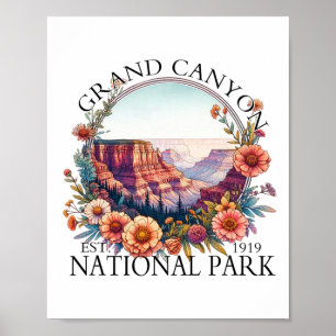 Affiche Parc national du Grand Canyon floral randonnée cam