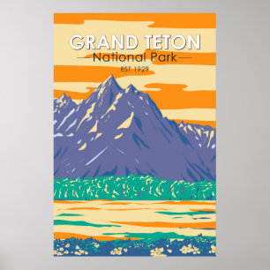 Affiche Parc National Du Grand Teton Au Printemps Vintage