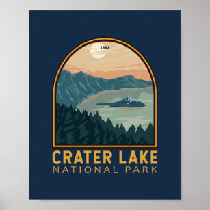 Affiche Parc national du lac Crater Emblem Vintage