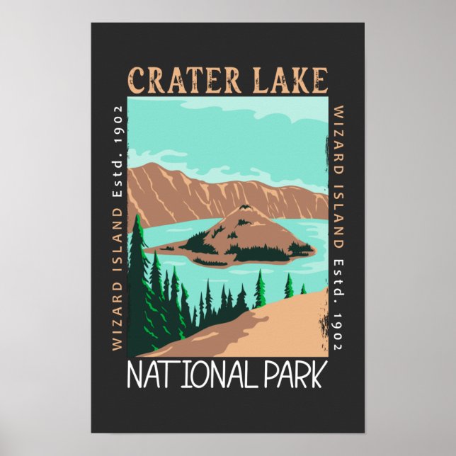 Affiche Parc national du lac Crater Oregon Rétro en détres (Devant)