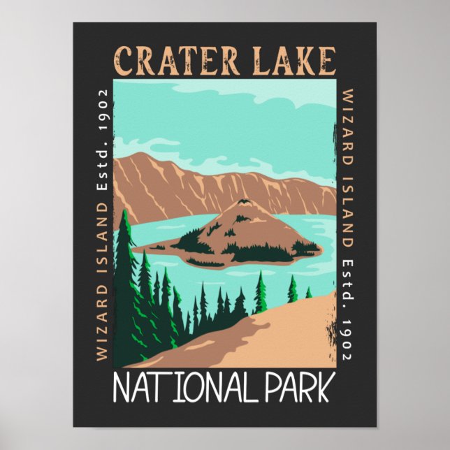 Affiche Parc national du lac Crater Oregon Rétro perturbé (Devant)