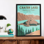 Affiche Parc national du lac Crater Oregon Vintage<br><div class="desc">Design vectoriel de Crater Lake. Le parc se trouve dans les montagnes Cascade du sud de l'Oregon. Elle est connue pour son lac Crater,  baptisé par le volcan aujourd'hui disparu,  le Mont Mazama.</div>