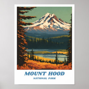Affiche Parc national du Mont Hood illustration retro Vaca