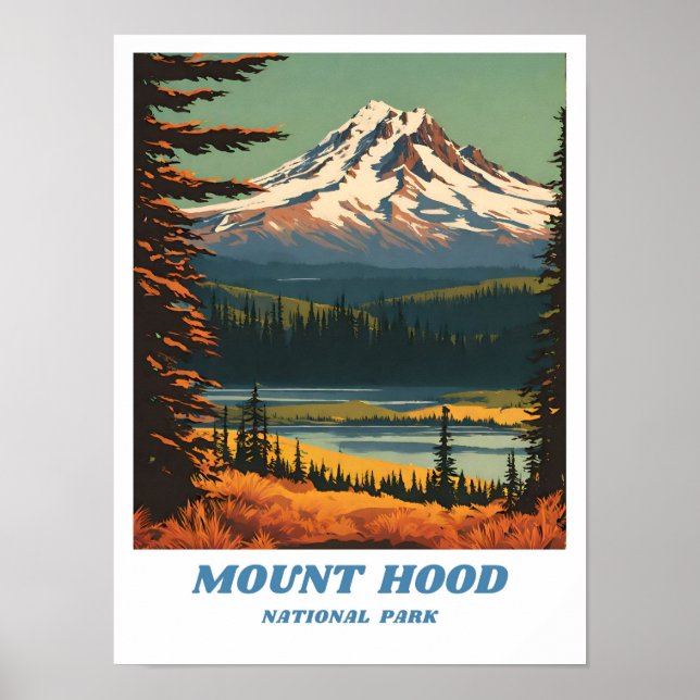 Affiche Parc national du Mont Hood illustration retro Vaca (Devant)