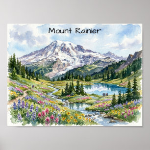 Affiche Parc national du mont Rainier Art Aquarelle
