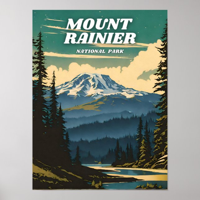 Affiche Parc national du Mont-Rainier illustration rétro (Devant)