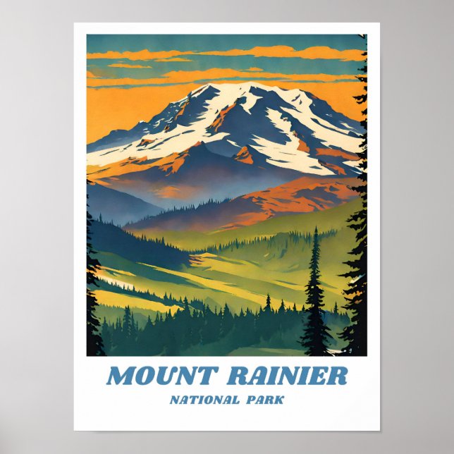 Affiche Parc national du Mont-Rainier illustration retro V (Devant)