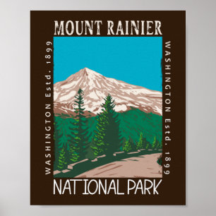 Affiche Parc national du Mont Rainier Vintage perturbé