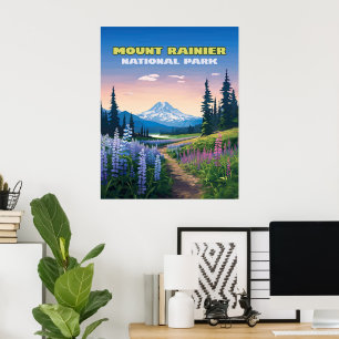 Affiche Parc national du Mont Rainier Washington Retro