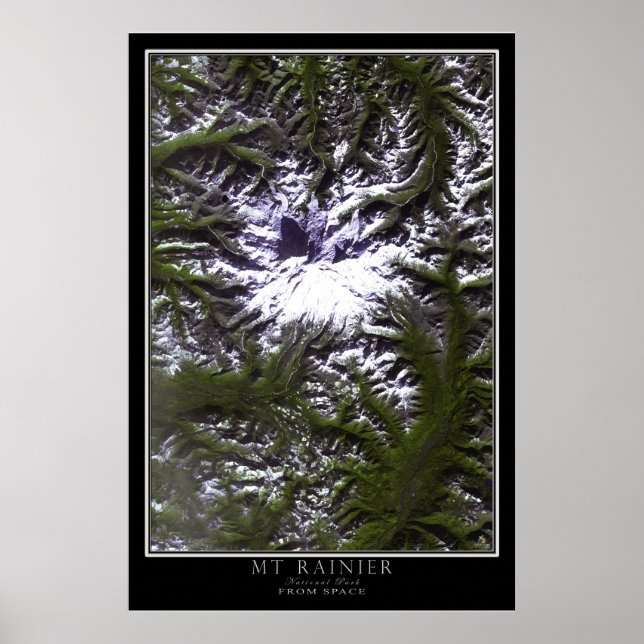 Affiche Parc national du Mont Rainier Washington Satellite (Devant)