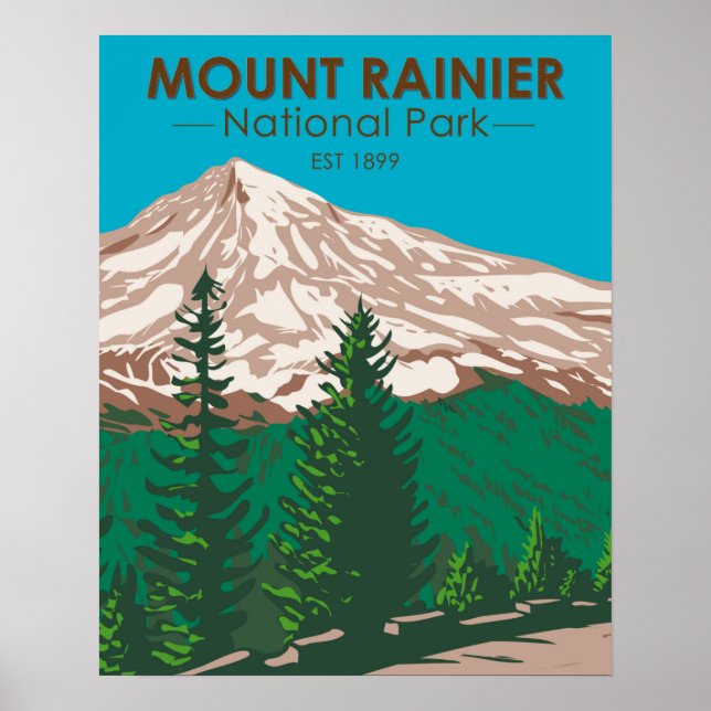 Affiche Parc national du Mont Rainier Washington Vintage (Devant)