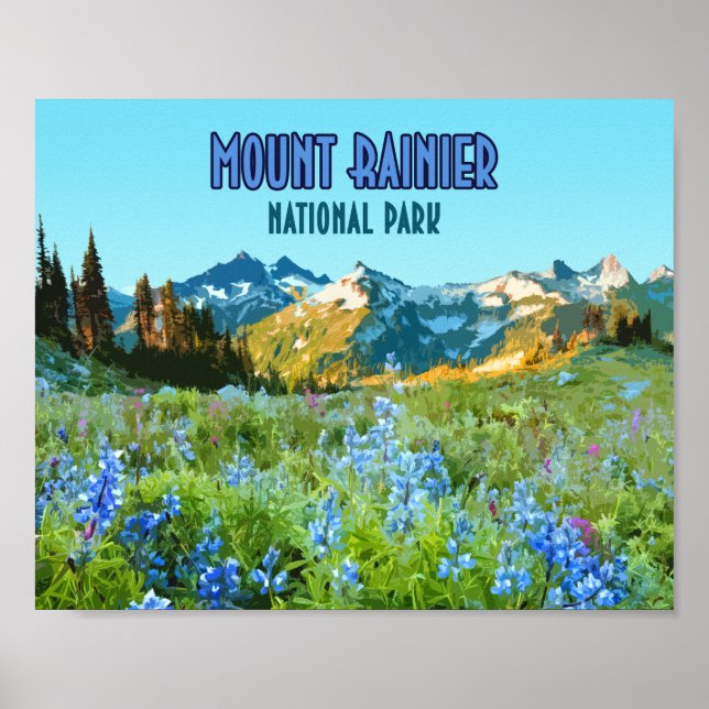 Affiche Parc national du Mont Rainier Washington Vintage (Devant)