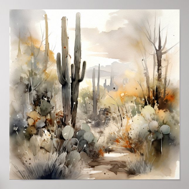 Affiche Parc national du Saguaro Aquarelle Art Imprimer (Devant)
