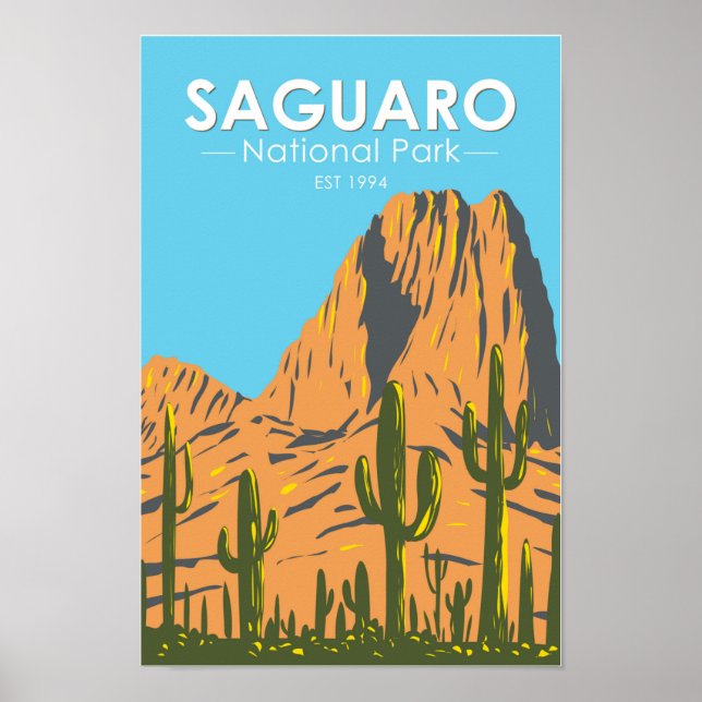 Affiche Parc national du Saguaro Arizona Beehive Peak Vint (Devant)