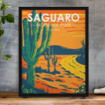 Affiche Parc national du Saguaro Arizona Vintage<br><div class="desc">Conception d'oeuvres vectorielles Saguaro. Le parc porte le nom du grand cactus saguaro,  originaire de son environnement désertique.</div>