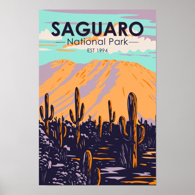 Affiche Parc national du Saguaro Arizona Wasson Peak Vinta (Devant)